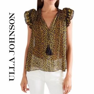 Ulla Johnson Doria Metallic Silk Blend Floral Print Top- Size 6